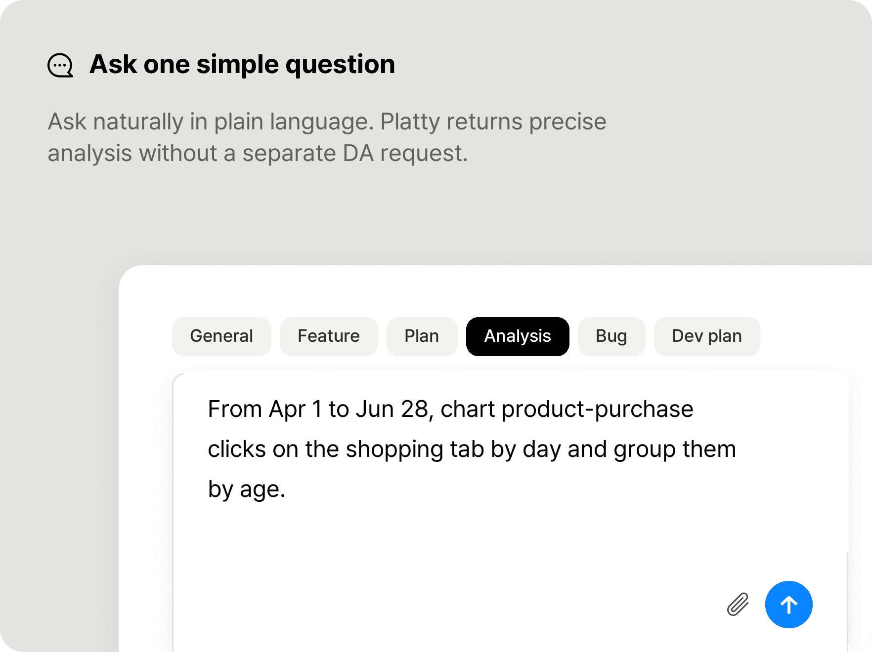 Platty screen showing a natural-language data question
