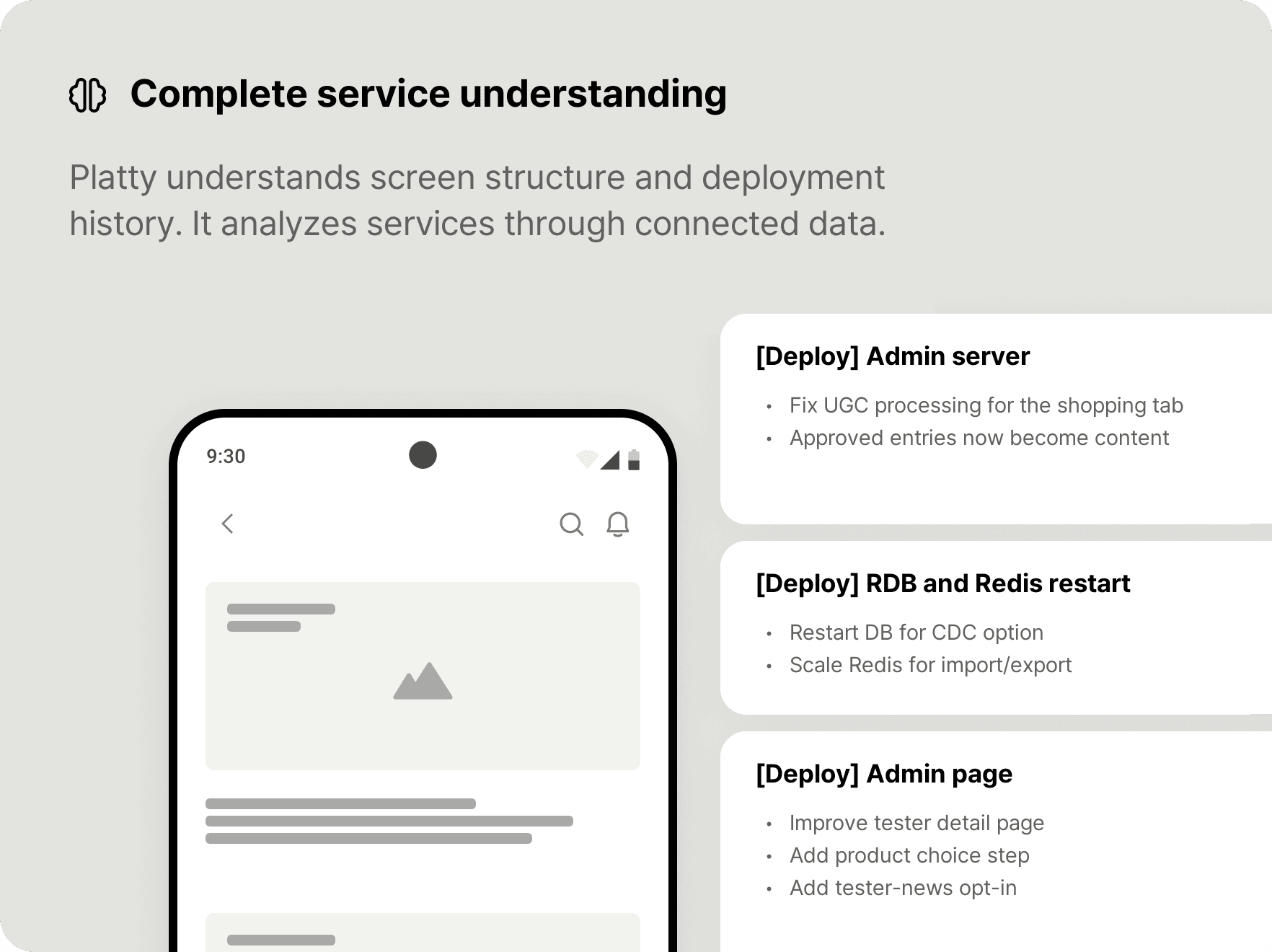 Platty screen showing service structure and deployment analysis